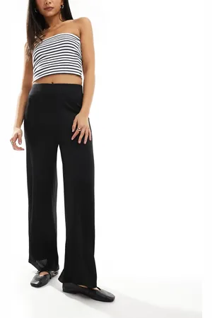 New Look Pantalones negros de pernera ancha de canalé de