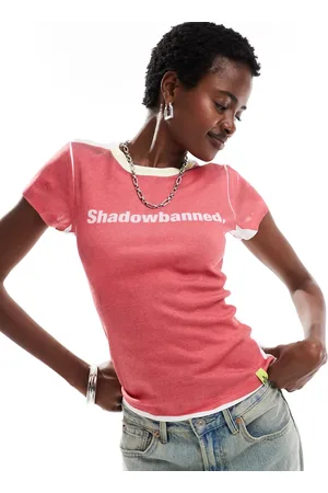 Basic Pleasure Mode Camiseta roja y blanca con diseño encogido Shadow de