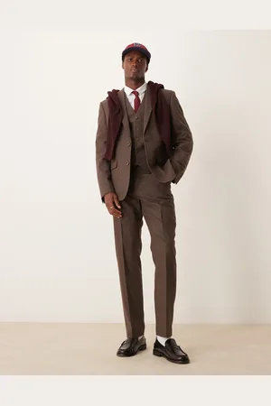 ASOS Pantalones de traje marrones de corte slim de franela de mezcla de lana de