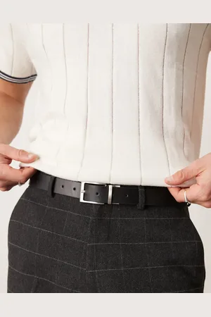 ASOS Cinturón marrón y negro reversible de cuero sintético con hebilla plateada de