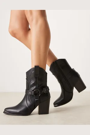 Glamorous Botines negros de tacón de estilo wéstern de