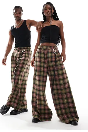 COLLUSION Pantalones de pernera ancha a cuadros con acabado cepillado de Unisex-Azul