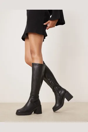 New Look Botas por la rodilla negras de tacón con suela gruesa de