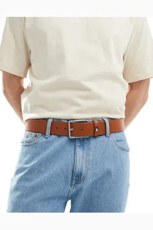Tommy Hilfiger Cinturón marrón de 4 cm con logo de bandera de cuero de