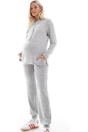 Mama;licious Joggers gris claro jaspeado con bajos ajustados de punto liso de Mamalicious Maternity (parte de un conjunto)