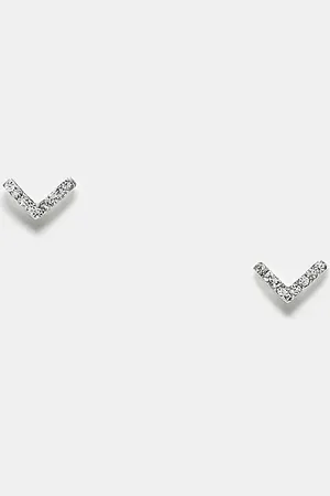 Kingsley Ryan Pendientes de botón con diseño en forma de "V" y cristales de plata de ley de -Plateado