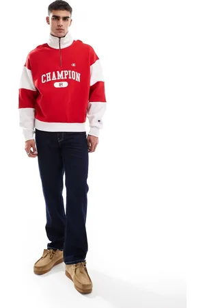 Champion Sudadera roja y gris jaspeado de estilo universitario con media cremallera Rochester de