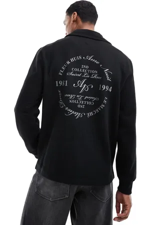River Island Sudadera negra con solapas y cremallera corta de