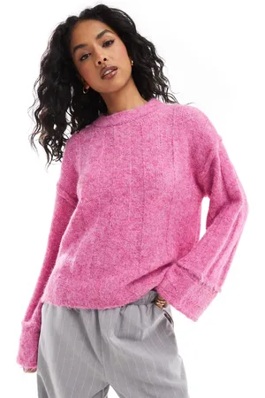Pieces® Jersey melange con mangas anchas de punto de canalé de