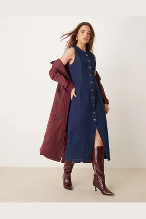 Abercrombie & Fitch Vestido vaquero midi azul oscuro sin mangas abotonado de
