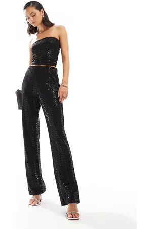 Pieces® Pantalones negros de talle alto y pernera recta de lentejuelas Mix & Match de