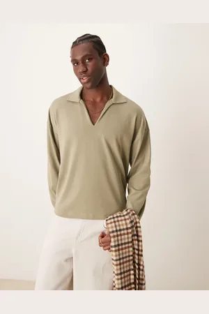 ASOS Polo caqui de corte cuadrado extragrande y manga larga de tejido grueso de 240 g/m2 de -Verde