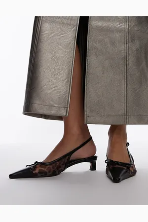 Topshop Zapatos de salón destalonados con tacón medio y estampado de de malla Alya de -Plateado