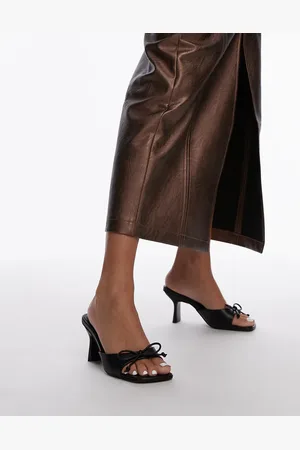 Topshop Mules negras de tacón con lazo Gem de