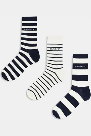 GANT Pack de 3 pares de calcetines azul marino con detalle a rayas de estilo deportivo y logo de