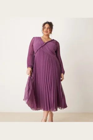 ASOS Vestido midi morado plisado con parte delantera cruzada y detalle retorcido de ASOS DESIGN Curve-Multicolor