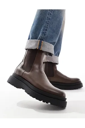 ASOS Botas Chelsea marrones de caña alta con suela gruesa de