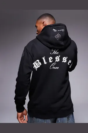 Liquor N Poker Sudadera negra con capucha, estampado en la espalda y diseño adornado de strass de
