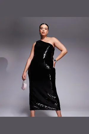 ASOS Vestido midi asimétrico con lentejuelas transparentes de ASOS DESIGN Curve