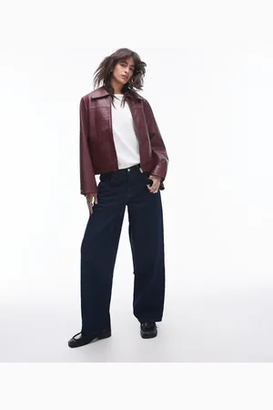 SELECTED Chaqueta rojo oscuro con solapas de cuero auténtico de Femme