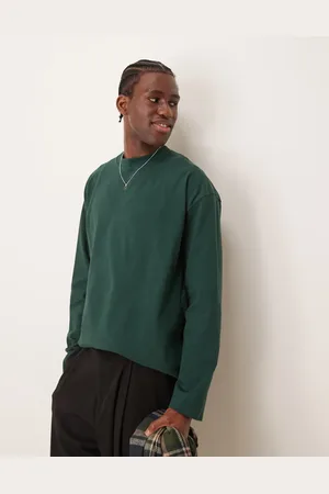 ASOS Camiseta verde oscuro extragrande de manga larga de tejido grueso premium de 300 g/m2 de