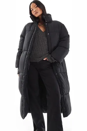 ASOS Chaqueta larga negra acolchada de ASOS DESIGN Petite