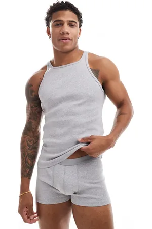 ASOS Conjunto de ropa interior gris jaspeado de camiseta sin mangas y calzoncillos de canalé de