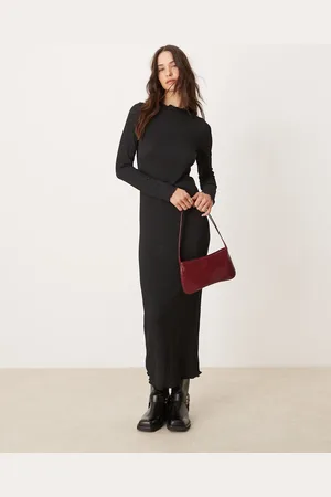 New Look Vestido midi de manga larga de tejido rugoso de