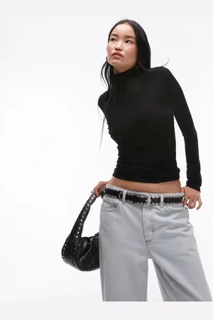 Topshop Top de manga larga con cuello alzado de canalé premium de -Sin color