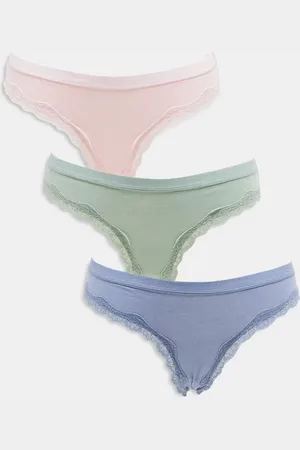 ASOS Pack de 3 braguitas brasileñas de color verde salvia, rosa pastel y azul empolvado con cinturilla de algodón y encaje de -Multicolor