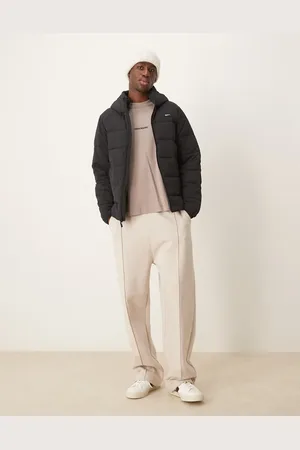 Abercrombie & Fitch Chaqueta negra acolchada ligera con capucha y logo de