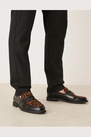 ASOS Mocasines Penny negros con estampado de leopardo de