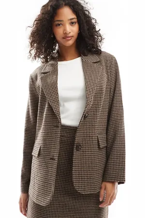 VERO MODA Americana dad marrón a cuadros extragrande de (parte de un conjunto)