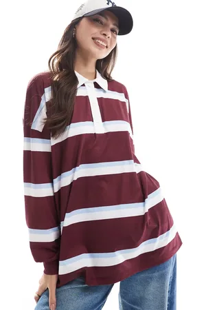 ASOS Polo burdeos a rayas extragrande de