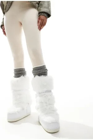 South Beach Botas de nieve por la rodilla blancas con acabado mullido de
