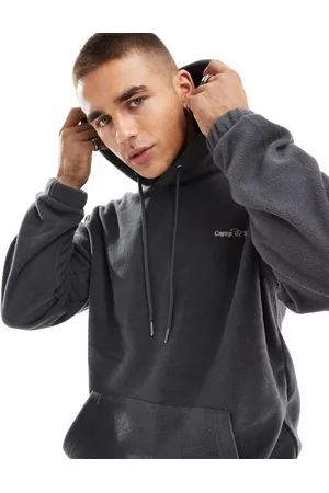 Only & Sons Sudadera gris extragrande con capucha y estampado trasero de felpa Base Camp de