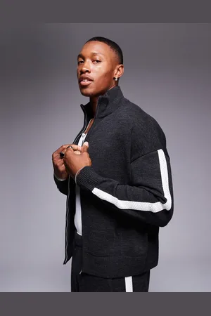 ASOS Chaqueta de chándal de corte cuadrado holgado con cremallera y raya lateral de