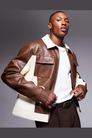 ASOS Chaqueta Harrington con diseño de paneles de cuero sintético de