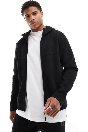 JACK & JONES Sudadera negra técnica con capucha y cremallera de (parte de un conjunto)