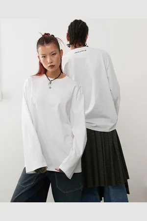 Reclaimed Camiseta blanca unisex de manga larga y corte skater extragrande de