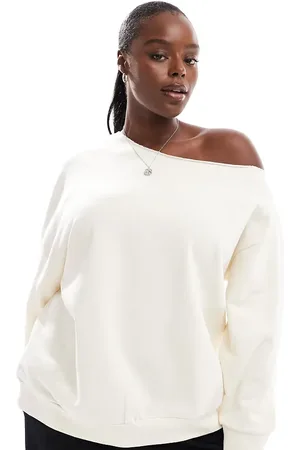 ASOS Sudadera color extragrande con hombro caído de ASOS DESIGN Curve-Blanco