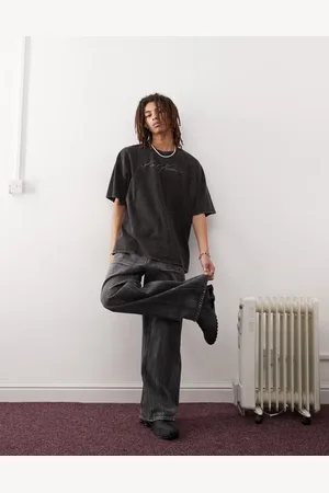 Karl Kani Camiseta negra de corte cuadrado con estampado de autógrafo de tejido grueso de