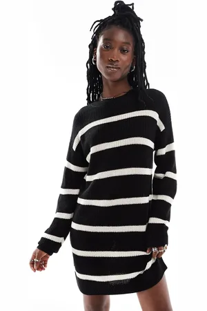 Noisy May Vestido negro a rayas crema estilo jersey extragrande de punto de