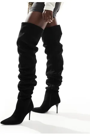 ASOS Botas por encima de la rodilla negras fruncidas de tacón Knock de