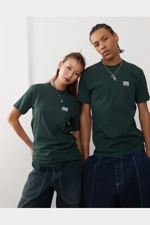 Vans Camiseta verde de manga corta con logo a cuadros dameros en la parte izquierda del pecho de