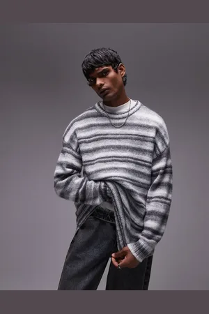 Topman Jersey gris a rayas holgado de punto mullido de