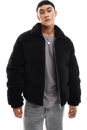ASOS Chaqueta acolchada negra extragrande de borreguito de