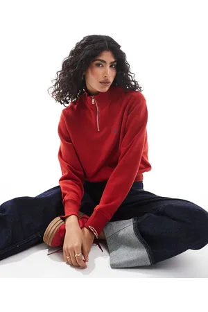 Ralph Lauren Sudadera roja con media cremallera y logo Icon de -Rojo