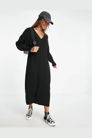 ONLY Vestido semilargo con cuello de pico de punto de