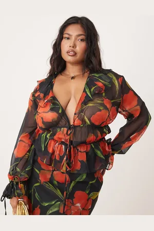 ASOS Conjunto de top de manga larga con volantes y de chifón de Curve-Multicolor